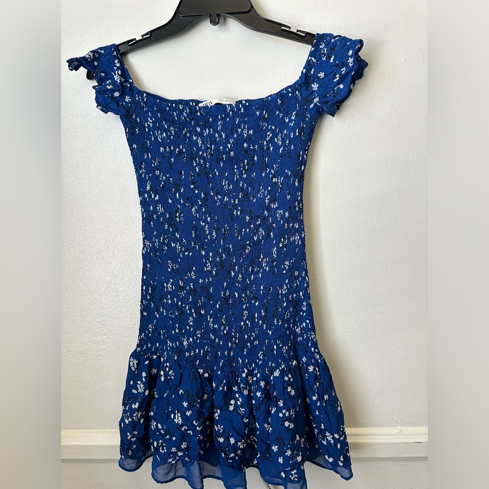 Zara Blue Floral Off the Shoulder Minidress Size XS
